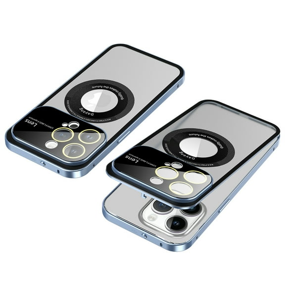 ELEHOLD Metal Magnetic Case for iPhone 12 Pro Max Case Full Camera Lens Protector Aluminum Alloy Frame Removable Back Panel Secure Lock Buckle Design Matte Clear Case for iPhone 12 Pro Max,blue