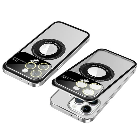 ELEHOLD Metal Magnetic Case for iPhone 14 Case Full Camera Lens Protector Aluminum Alloy Frame Removable Back Panel Secure Lock Buckle Design Matte Clear Case for iPhone 14,silver