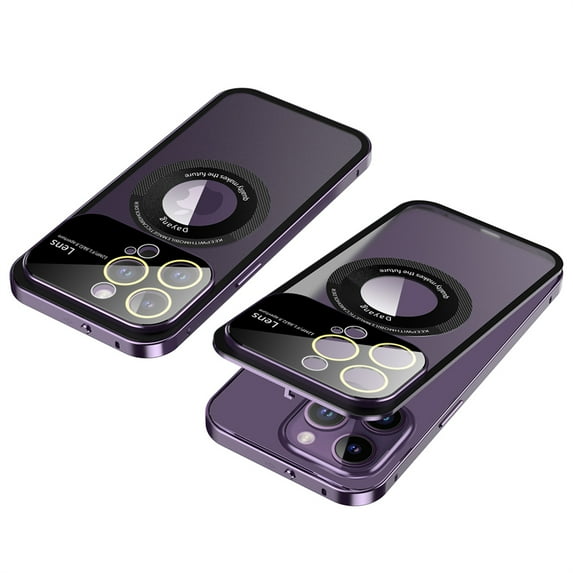 ELEHOLD Metal Magnetic Case for iPhone 14 Pro Max Case Full Camera Lens Protector Aluminum Alloy Frame Removable Back Panel Secure Lock Buckle Design Matte Clear Case for iPhone 14 Pro Max,darkpurple