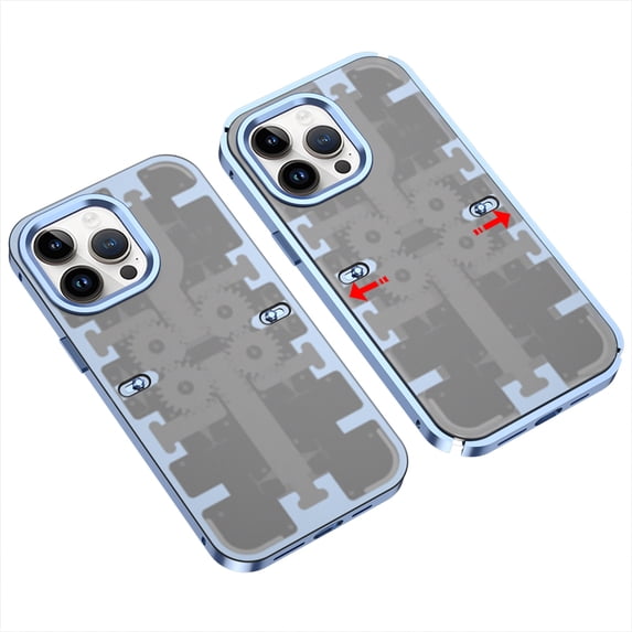 ELEHOLD Microfrosted Case for iPhone 14 Pro Max, Mechanical Gear Metal Case with Elastic Slip Buckle Slim Lightweight Anti-Fingerprints Shockproof Case for iPhone 14 Pro Max 6.7",Blue