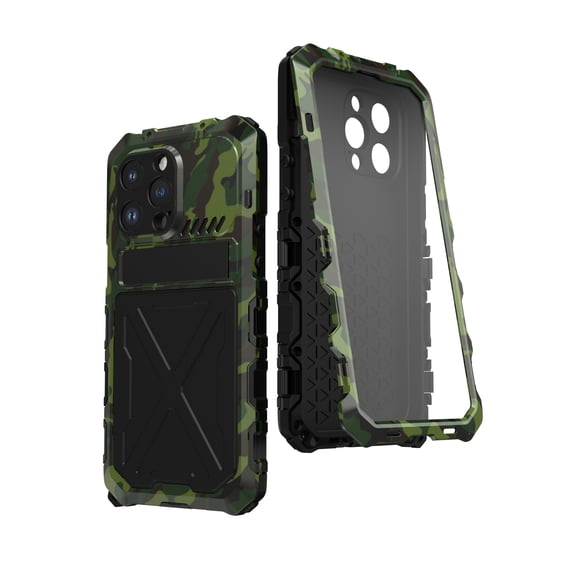ELEHOLD Military-Grade Metal Rugged Case Compatible with iPhone 14 Pro Max 6.7 inch Aviation Aluminum Metal Hard Metallic materials and Soft TPU Design with Shockproof Full Phone Protection , Green