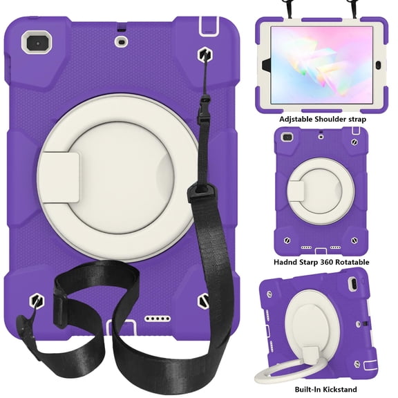 ELEHOLD Military Grade Shockproof Case For iPad 9.7 2017 / 2018, Heavy Duty Protection Ring Stand Cover, Adjustable Angel, Detachable Shoulder Strap,  Dark Purple