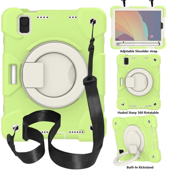ELEHOLD Military Grade Shockproof Case For iPad mini (6th Generation), Heavy Duty Protection Ring Stand Cover, Adjustable Angel, Detachable Shoulder Strap, Pencil Holder, Matcha Green