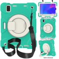 thumbnail image 1 of ELEHOLD Military Grade Shockproof Case For iPad mini (6th Generation), Heavy Duty Protection Ring Stand Cover, Adjustable Angel, Detachable Shoulder Strap, Pencil Holder, Mint Green, 1 of 11