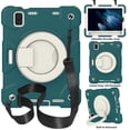 thumbnail image 1 of ELEHOLD Military Grade Shockproof Case For iPad mini (6th Generation), Heavy Duty Protection Ring Stand Cover, Adjustable Angel, Detachable Shoulder Strap, Pencil Holder, Dark Green, 1 of 11