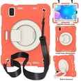 thumbnail image 1 of ELEHOLD Military Grade Shockproof Case For iPad mini (6th Generation), Heavy Duty Protection Ring Stand Cover, Adjustable Angel, Detachable Shoulder Strap, Pencil Holder, Coral Orange, 1 of 11