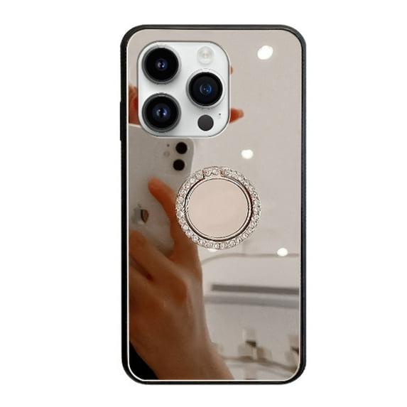 ELEHOLD Mirror Case for iPhone 15 Pro Max, Makeup Mirror Back Bling Glitter Diamond Ring Holder Kickstand Shockproof Protective Cover for Women Girls iPhone 15 Pro Max 6.7" Case,Silver