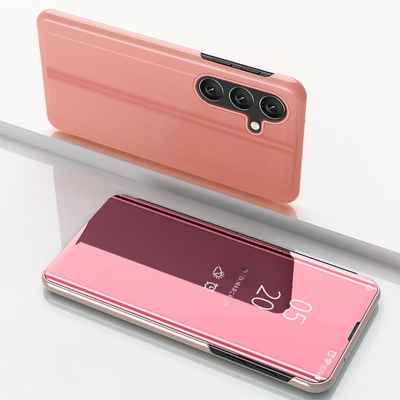 ELEHOLD Mirror Vertical Flip Case for Samsung Galaxy A54 5G Full Body Protection Curved Streamer Plating Fashion Kickstand Function Shockproof Anti-Scratch Case for Samsung A54 5G,Rosegold