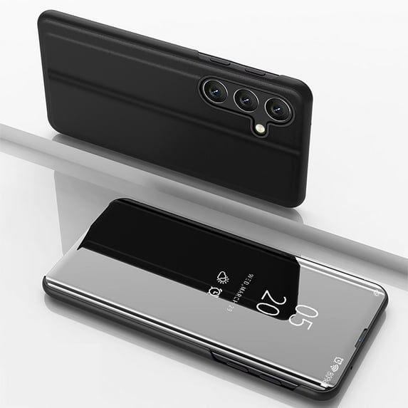 ELEHOLD Mirror Vertical Flip Case for Samsung Galaxy A54 5G Full Body Protection Curved Streamer Plating Fashion Kickstand Function Shockproof Anti-Scratch Case for Samsung A54 5G,Black