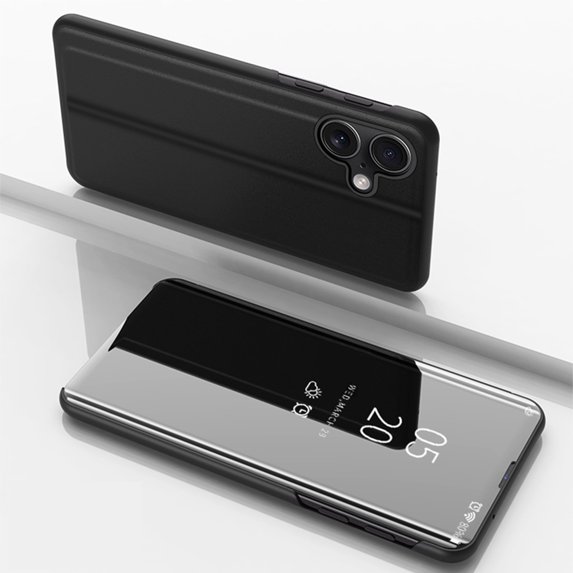 ELEHOLD Mirror Vertical Protective Case for iPhone 16 Plus Full Body Protection Curved Streamer Plating Fashion Kickstand Shockproof Scratch-Resistant Case for iPhone 16 Plus,Black