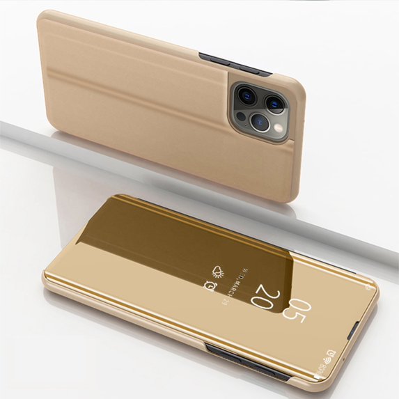 ELEHOLD Mirror Vertical Protective Case for iPhone 16 Pro Max Full Body Protection Curved Streamer Plating Fashion Kickstand Shockproof Scratch-Resistant Case for iPhone 16 Pro Max,Gold