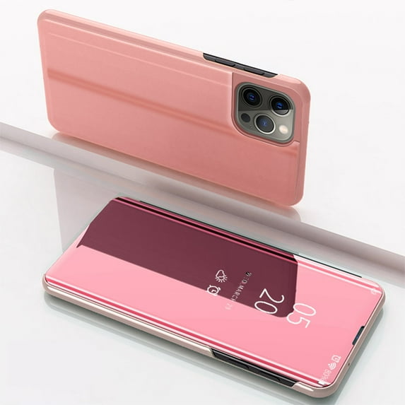 ELEHOLD Mirror Vertical Protective Case for iPhone 16 Pro Max Full Body Protection Curved Streamer Plating Fashion Kickstand Shockproof Scratch-Resistant Case for iPhone 16 Pro Max,Rosegold