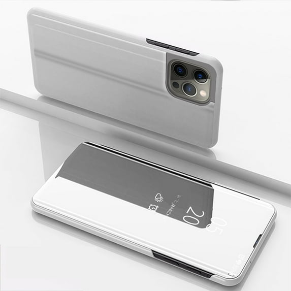 ELEHOLD Mirror Vertical Protective Case for iPhone 16 Pro Max Full Body Protection Curved Streamer Plating Fashion Kickstand Shockproof Scratch-Resistant Case for iPhone 16 Pro Max,Silver