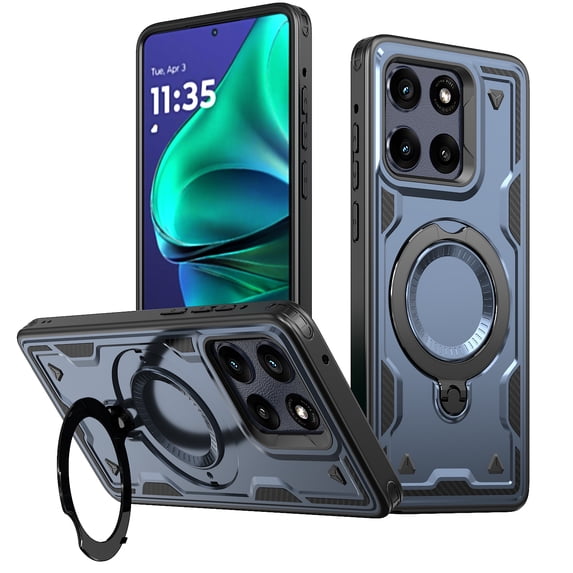 ELEHOLD For Moto G 5G(2025) Ergonomic Design Military Grade Shockproof Protective Case Magnetic Ring Stand Rugged Cover, Non-Slip, Support Wireless Charging, Blue