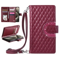 ELEHOLD for Moto G Play 2024 Wallet Case Crossbody for Women, Moto G Play 2024 Zipper Phone Case with  RFID Blocking 9 Card Slots Wrist Strap, Glitter PU Leather Flip Phone Case,Red