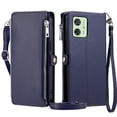 thumbnail image 1 of ELEHOLD for  Moto G Play 4G 2024 Case,  Full Body Protection Crossbody Flip Zipper Credit Card Slot Wallet Case Kickstand Shockproof Leather Case with Shoulder Strap and Wrist Strap, Darkblue, 1 of 9
