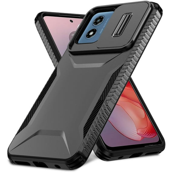 ELEHOLD for Moto G Play 4G 2024 Case,Military Grade Drop Protection Heavy Duty Non-slip Rugged Shockproof Protective Case with Slide Window Cover for Moto G Play 4G 2024,Black