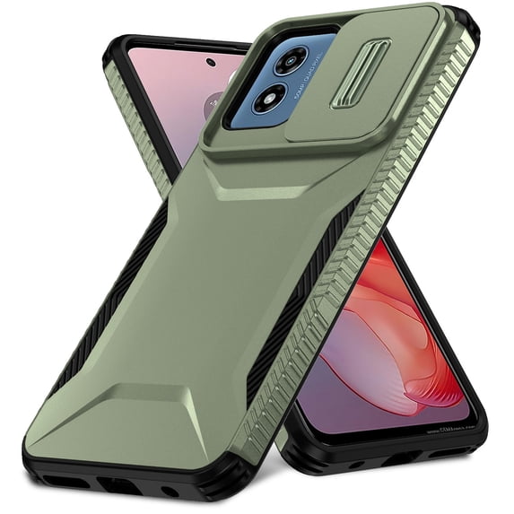 ELEHOLD for Moto G Play 4G 2024 Case,Military Grade Drop Protection Heavy Duty Non-slip Rugged Shockproof Protective Case with Slide Window Cover for Moto G Play 4G 2024,Darkgreen
