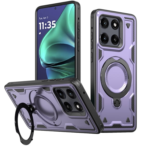ELEHOLD For Moto G Power (2025) Ergonomic Design Military Grade Shockproof Protective Case Magnetic Ring Stand Rugged Cover, Non-Slip, Support Wireless Charging, Purple