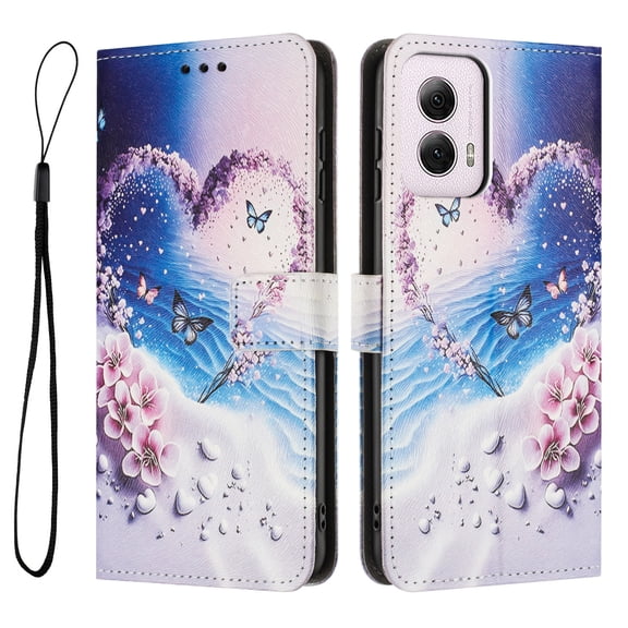 ELEHOLD For Moto G Power 5G 2024 Floral Embossed PU Leather Wallet Case,Magnetic Flip Folio Card Slots, Kickstand Wallet Case Cover with Wrist Strap,D