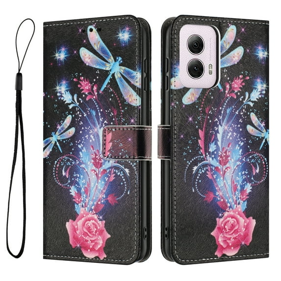 ELEHOLD For Moto G Power 5G 2024 Floral Embossed PU Leather Wallet Case,Magnetic Flip Folio Card Slots, Kickstand Wallet Case Cover with Wrist Strap,F