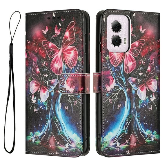 ELEHOLD For Moto G Power 5G 2024 Floral Embossed PU Leather Wallet Case,Magnetic Flip Folio Card Slots, Kickstand Wallet Case Cover with Wrist Strap,G