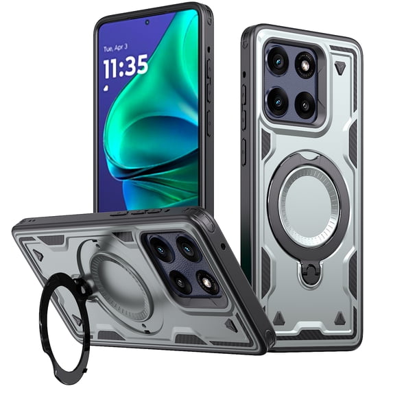 ELEHOLD For Moto G Stylus 5G (2025) Ergonomic Design Military Grade Shockproof Protective Case Magnetic Ring Stand Rugged Cover, Non-Slip, Support Wireless Charging, Gray