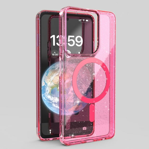 ELEHOLD for Moto G Stylus 5G (2025) Glitter Clear Magentic Case,Transparent Clear Soft TPU Bling Shiny Design Compatible with Mag Safe Shockproof Fashion Girly Case for Moto G Stylus 5G (2025),Pink