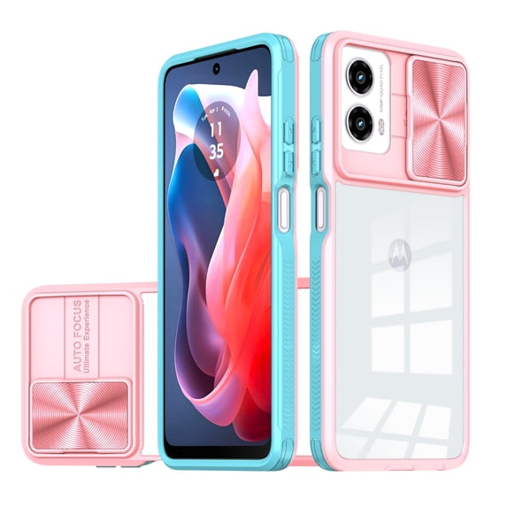 ELEHOLD for Motorola G 5G 2024/ G Play 5G 2024 Case, Military Grade Protection Clear Slim Fit Anti-Yellowing Non- Slip Shockproof Protective Lens Cover Protection Case, Pink