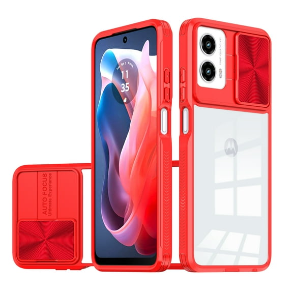 ELEHOLD for Motorola G 5G 2024/ G Play 5G 2024 Case, Military Grade Protection Clear Slim Fit Anti-Yellowing Non- Slip Shockproof Protective Lens Cover Protection Case, Red