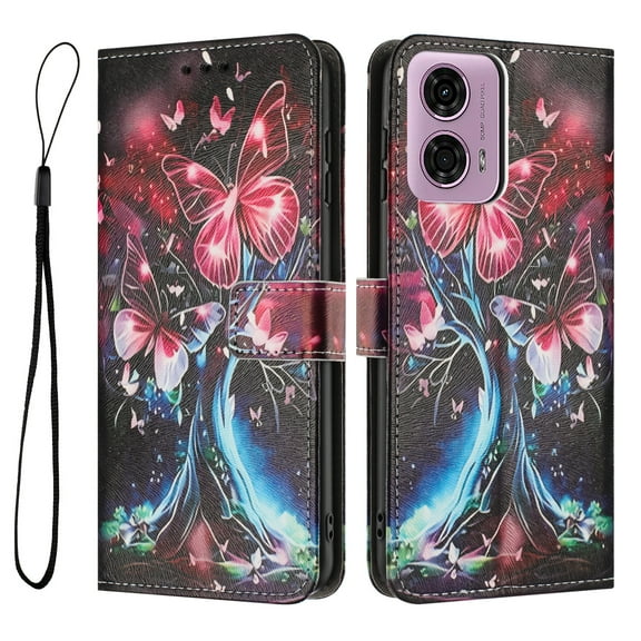 ELEHOLD For Motorola G Stylus 5G (2024) Floral Embossed PU Leather Wallet Case,Magnetic Flip Folio Card Slots, Kickstand Wallet Case Cover with Wrist Strap,G