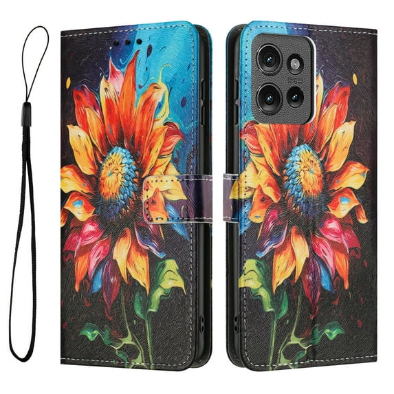 ELEHOLD For Motorola Moto G (2025) Floral Embossed PU Leather Wallet Case,Magnetic Flip Folio Card Slots, Kickstand Wallet Case Cover with Wrist Strap,A
