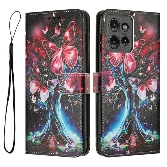 ELEHOLD For Motorola Moto G (2025) Floral Embossed PU Leather Wallet Case,Magnetic Flip Folio Card Slots, Kickstand Wallet Case Cover with Wrist Strap,G