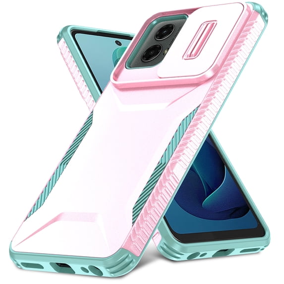 ELEHOLD for Motorola Moto G 5G (2024) Case,Military Grade Drop Protection Heavy Duty Non-slip Rugged Shockproof Protective Case with Slide Window Cover for Motorola Moto G 5G (2024),Rosegold