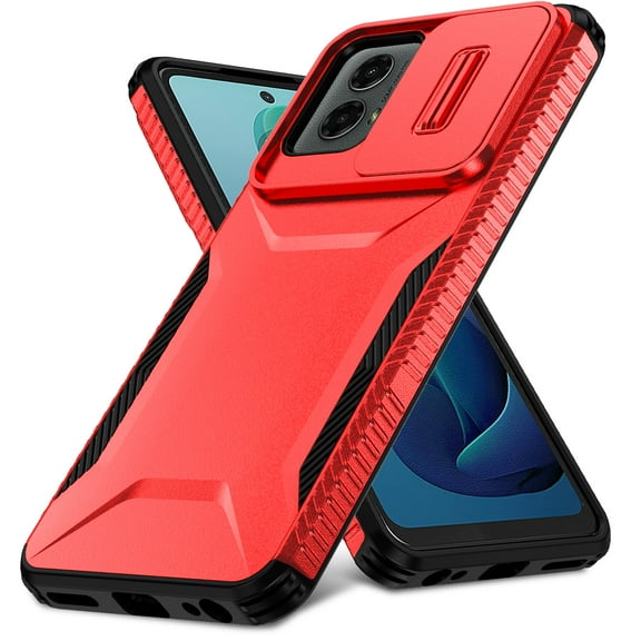 ELEHOLD for Motorola Moto G 5G (2024) Case,Military Grade Drop Protection Heavy Duty Non-slip Rugged Shockproof Protective Case with Slide Window Cover for Motorola Moto G 5G (2024),Red
