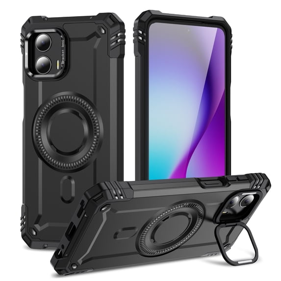 ELEHOLD for Motorola Moto G 5G (2024)/G Play 5G 2024 Case, Compatible with Mag safe Accessories, Strong Magnetic Military-Grade Drop Protection Invisible Kickstand Shockproof Case,Black