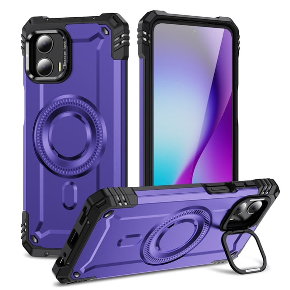 ELEHOLD for Motorola Moto G 5G (2024)/G Play 5G 2024 Case, Compatible with Mag safe Accessories, Strong Magnetic Military-Grade Drop Protection Invisible Kickstand Shockproof Case,Purple
