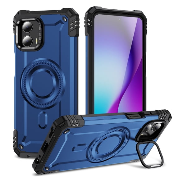 ELEHOLD for Motorola Moto G 5G (2024)/G Play 5G 2024 Case, Compatible with Mag safe Accessories, Strong Magnetic Military-Grade Drop Protection Invisible Kickstand Shockproof Case,Blue
