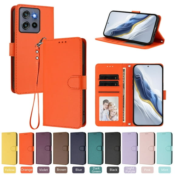ELEHOLD For Motorola Moto G Power (2025) Flip PU Leather Wallet Case with Credit Card Slot RFID Protection Kickstand Shockproof Magnetic Closure Protective Cover With Lanyard ,Orange