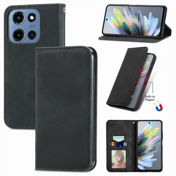 ELEHOLD For Motorola Moto G Power (2025) Premium Leather Wallet Case,Card Slots Magnetic Closure Full Protection Flip Shockproof Wallet Case Cover For Motorola Moto G Power (2025) ,Black