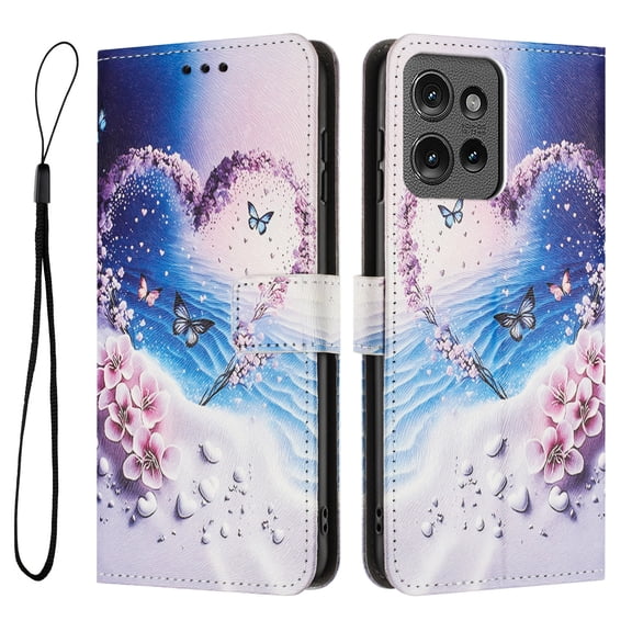 ELEHOLD For Motorola Moto G Stylus 5G (2025) Floral Embossed PU Leather Wallet Case,Magnetic Flip Folio Card Slots, Kickstand Wallet Case Cover with Wrist Strap,D
