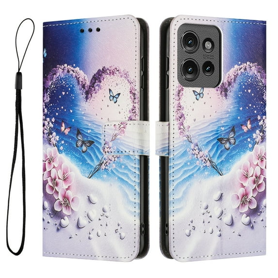 ELEHOLD For Motorola Moto G Stylus 5G (2025) Floral Embossed PU Leather Wallet Case,Magnetic Flip Folio Card Slots, Kickstand Wallet Case Cover with Wrist Strap,D