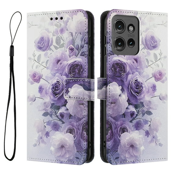 ELEHOLD For Motorola Moto G Stylus 5G (2025) Floral Embossed PU Leather Wallet Case,Magnetic Flip Folio Card Slots, Kickstand Wallet Case Cover with Wrist Strap,E