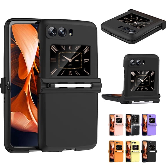 ELEHOLD for Motorola Moto Razr 2022 6.7 inch Case, Colorful Soft Touch PC Ordinary & Pen Tray Hinge [Gift Telescopic Stylus] Shockproof Folding Protective Case for Motorola Moto Razr 2022,Black