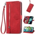 thumbnail image 1 of ELEHOLD for Motorola Moto S30 Pro, Moto S30 Pro Wallet Case for Women Men, Durable Embossed PU Leather Magnetic Flip Zipper Card Holder Phone Case with Wristlet Strap, Red, 1 of 5