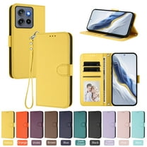 ELEHOLD For Motorola Motorola Edge (2025) Flip PU Leather Wallet Case with Credit Card Slot RFID Protection Kickstand Shockproof Magnetic Closure Protective Cover With Lanyard ,Yellow