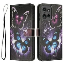 ELEHOLD For Motorola Motorola Edge (2025) Floral Embossed PU Leather Wallet Case,Magnetic Flip Folio Card Slots, Kickstand Wallet Case Cover with Wrist Strap,C