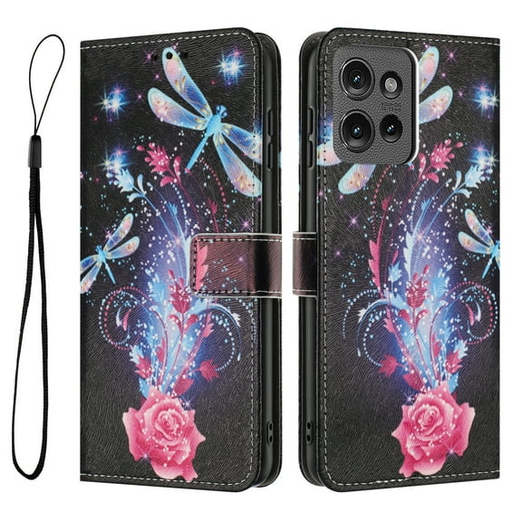 ELEHOLD For Motorola Motorola Edge (2025) Floral Embossed PU Leather Wallet Case,Magnetic Flip Folio Card Slots, Kickstand Wallet Case Cover with Wrist Strap,F