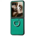 thumbnail image 1 of ELEHOLD for Motorola Motorola Razr 2024 Leather Case Cover, with Metal Finger Ring Holder Slim Lightweight Shockproof Non-Slip Case for Motorola Motorola Razr 2024,Green, 1 of 6