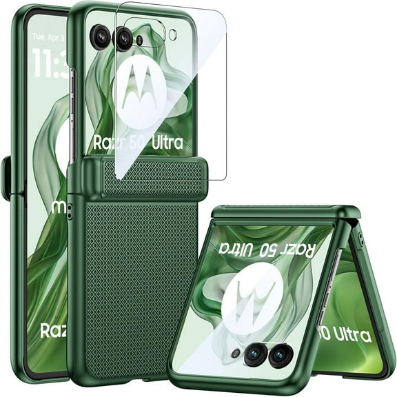 ELEHOLD for Motorola Razr+ 2025/2024 Case with Hinge Protection,Built-in Front Screen Protector,  Anti-Slip Grip Light-Weight Rugged Case Coverfor Motorola Razr+ 2025/2024,Green